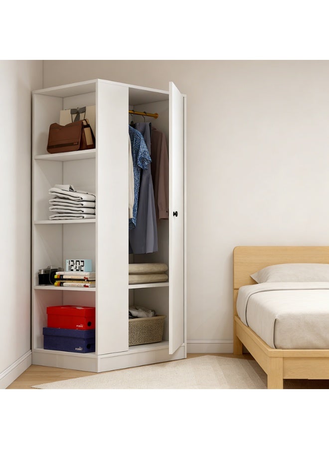 خزانة ملابس بباب واحد مع حجيرات تخزين مدمجة متعددة الطبقات، ومساحة تخزين كبيرة، وأرفف تخزين مفتوحة على الجانب. خزانة ملابس مدمجة، مناسبة للشقق الصغيرة وصالات النوم المشتركة (YG003) - Image 3